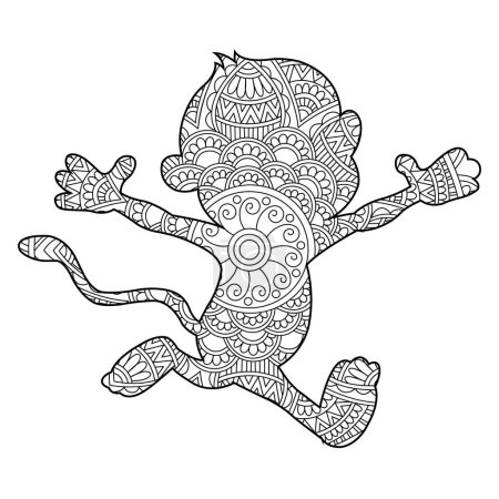 Ilustración de Zentangle mono mandala para colorear página para colorear animales adultos libro antiestrés para colorear página - Imagen libre de derechos