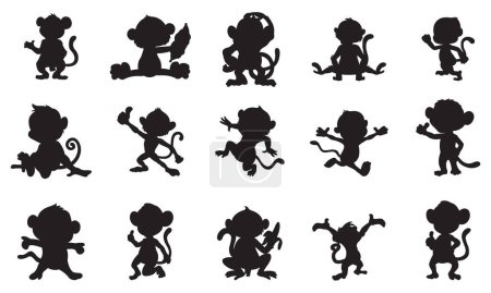 Monkey silhouette set illustration apes vector collection isolated on white background black animal silhouette set coloring book for Kids