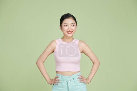 Photo for Full body portrait of happy young beautiful woman isolated on a white background - Royalty Free Image