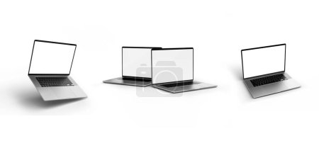 Téléchargez les photos : Écran blanc 3d rendu différent angle vue portable modèle isolé sur fond blanc - en image libre de droit