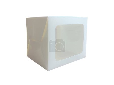Téléchargez les photos : Boîte d'emballage blanche avec fenêtre transparente - Boîte Mockup isolée sur fond blanc - en image libre de droit