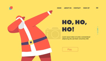 Xmas Celebration Landing Page Template. Santa Claus Dabbing Motion. Funny Man in Red Costume Dab Disco Dancing. Christmas Character Performing Modern Dance at Party. Cartoon Vector Illustration