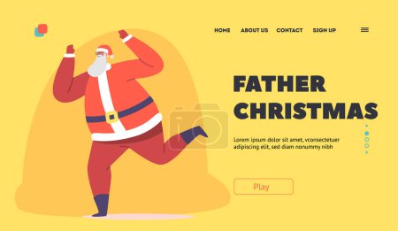 New Year Disco Landing Page Template. Santa Claus in Red Traditional Costume Dancing. Cool Christmas Character Performing Modern Dance at Night Club Party or Xmas Event. Cartoon Vector Illustration
