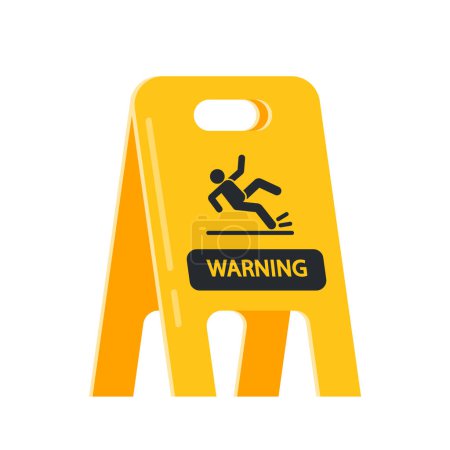 Illustration for Yellow Boards with Wet Floor Warning, Safety Precaution in Office, Airport or Hotel Hall. Black Silhouettes on Plastic Sign. Caution Symbols With Stick Man Figure Falling Down. Vector Illustration - Royalty Free Image