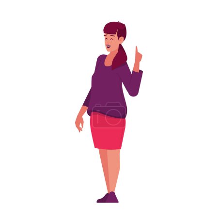 Illustration for Confident Successful Woman Show Pointing Hand Gesture with Index Finger Up, Happy Female Character Teacher, Businesswoman or Couch Express Confidence. Cartoon People Vector Illustration - Royalty Free Image