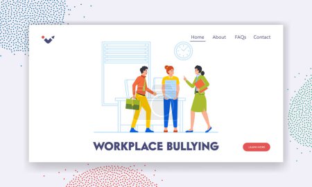 Illustration for Workplace Bullying Landing Page Template. Office Woman Victim Of Social Violence. People Pointing with Fingers At Sad Depressed Female Character Feeling Shame and Guilty. Cartoon Vector Illustration - Royalty Free Image