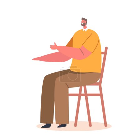 Illustration for Mature Man Sitting on Chair Smile and Gesturing with Hands. Male Character Visiting Friend, Relaxing, Having Leisure, Sparetime Isolated on White Background. Cartoon People Vector Illustration - Royalty Free Image