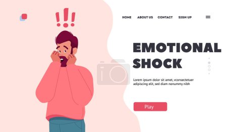 Illustration for Emotional Shock, Stress Landing Page Template. Mature Caucasian Man Covering Open Mouth. Astonished Male Character Stunned or Shocked Expression, Negative Emotion. Cartoon People Vector Illustration - Royalty Free Image