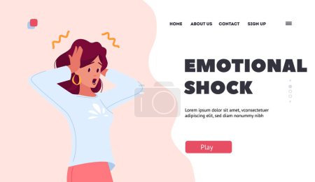 Illustration for Emotional Shock Landing Page Template. Surprised Young Woman, Unexpected . Astonished Female Character Stunned or Shocked Expression. Person with Open Mouth. Cartoon People Vector Illustration - Royalty Free Image