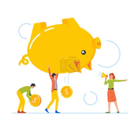 Illustration for Businessman Pick Up Coins Falling from Piggy Bank. Financial Crisis, Money Loss And Bankruptcy Of Company, Economy Debt, Financial Savings Business Concept. Cartoon People Vector Illustration - Royalty Free Image