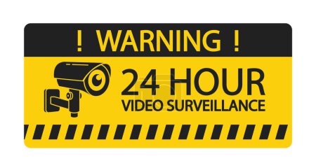 Illustration for Yellow Label with Camera Security Warning Isolated Icon on White Background. Cctv Video Monitoring in Public Places or Supermarkets. Surveillance Monitoring with Electronic Device. Vector Illustration - Royalty Free Image