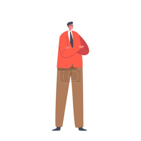 Illustration for Single Male Character Wear Red Blazer and Trousers Stand with Crossed Arms Isolated on White Background. Positive Fashioned Business Man, Attractive Person. Cartoon People Vector Illustration - Royalty Free Image
