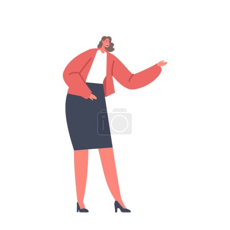 Illustration for Mature Female Character Wear Red Jacket and Skirt Gesturing with Arms, Solve Issues, Explain Something, Businesswoman, Teacher Isolated on White Background. Cartoon People Vector Illustration - Royalty Free Image
