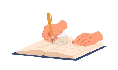 Illustration for Hands Writing Notes, Human Character Palms Holding Pen Share Life Stories with Diary, Fill To-do List or Working Isolated on White Background. Cartoon People Vector Illustration - Royalty Free Image