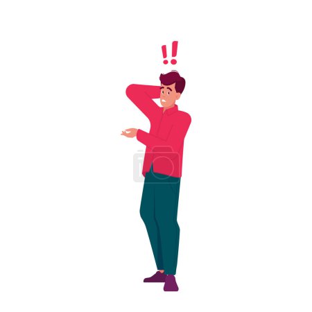 Illustration for Thoughtful Puzzled Man Stand with Exclamation Marks above Head. Male Character Thinking, Searching Solution, Decision for Difficult Answer. Faq Service, Solve Problem. Cartoon Vector Illustration - Royalty Free Image