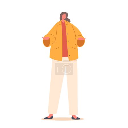 Illustration for Stylish Caucasian Girl Character Wear Pants and Yellow Jacket Stand with Stretched Arms Gesture. Trendy Fashioned Woman, Businesswoman Isolated on White Background. Cartoon People Vector Illustration - Royalty Free Image