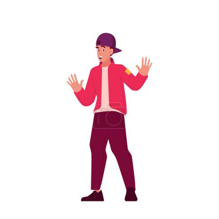 Illustration for Negative Emotions, Communication, Body Language, Bad Feelings Expression Concept. Teen Male Character in Casual Wear Showing Refusal or Stop Gesture with Open Hand Palm. Cartoon Vector Illustration - Royalty Free Image