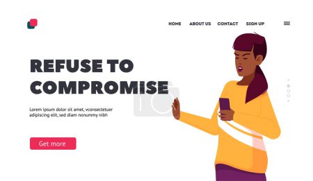 Illustration for Refuse to Compromise, Denial or Disagree Landing Page Template. African Female Character Showing Refusal or Stop Gesture Expressing Negative Emotions, Body Language, Cartoon Vector Illustration - Royalty Free Image