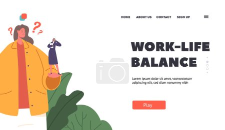 Illustration for Work Life Balance Landing Page Template. Doubtful Female Character Thinking of Career. Confused Woman Wanna be Successful Businesswoman. Difficult Decision Concept. Cartoon People Vector Illustration - Royalty Free Image