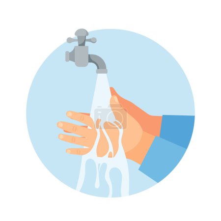 Illustration for Hands Washing Icon, Hygiene Procedure Graphic Design Element Isolated on White Background. Health Care Concept with Human Palms under Water Flow. Cartoon Vector Illustration - Royalty Free Image