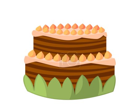 Illustration for Festive Chocolate Cake Celebration, Holiday Pie With Choco Cream and Decor Isolated On White Background. Bakery, Sweets And Pastry Dessert, Baking Store Production. Cartoon Vector Illustration - Royalty Free Image