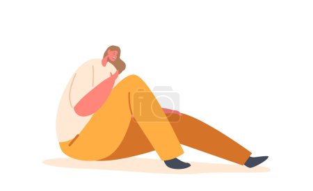Illustration for Female Character Sitting on Ground Feel Pain in Chest Isolated on White Background.Woman with Heart Attack, Emergency Situation, Cardiac Disease Ache Concept. Cartoon People Vector Illustration - Royalty Free Image