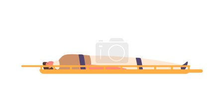 Téléchargez les illustrations : Injured Male Character Lying on Stretchers Isolated on White Background. First Aid, Emergency Medical Service, Ambulance Transportation Concept. Cartoon People Vector Illustration - en licence libre de droit