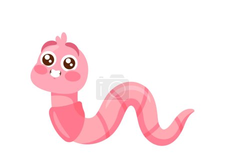 Ilustración de Earth Worm Cartoon Character Crawling Isolated on White Background. Cute Funny Earthworm with Big Eyes, Compost Insect of Pink Color. Nature, Wildlife Creature. Vector Illustration - Imagen libre de derechos