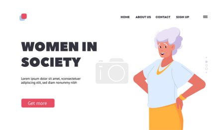 Woman in Society Landing Page Template. Single Senior Female Character Wear Blouse and Skirt. Mature Positive Grandmother, Aged Happy Person. Cartoon People Vector Illustration