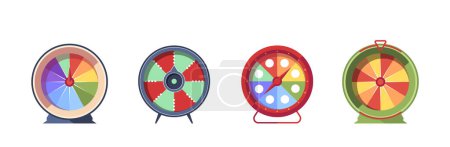 Illustration for Set of Casino Fortune Wheels, Lucky Number Wheeling Roulette. Gambling Industry Entertainment Concept. Design For Online Gamble Game Room Isolated on White Background. Vector Illustration, Icons - Royalty Free Image