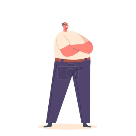 Illustration for Fat Overweight Man Stand with Crossed Arms Isolated on White Background. Plus Size Male Character Standing in Confident Pose. Big Mature Person with Obesity. Cartoon People Vector Illustration - Royalty Free Image