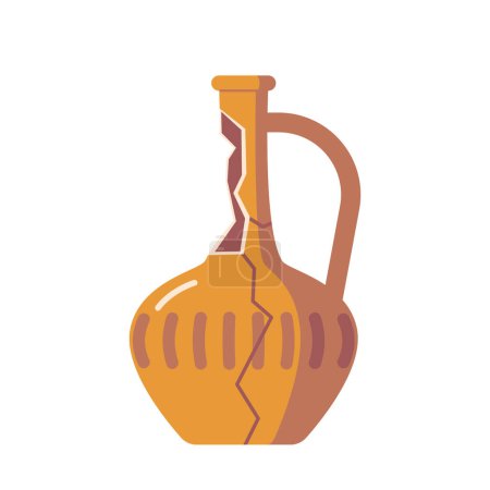 Téléchargez les illustrations : Old Broken Jug, Antique Pottery, Archaeological Artifact, Roman or Greek Clay Pitcher. Crockery with Ornament, Vessel for Water or Wine Isolated on White Background. Cartoon Vector Illustration - en licence libre de droit
