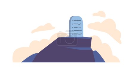 Téléchargez les illustrations : Biblical Stories Concept with Ten Commandments on Mountain Top. Prophet Moses Brought To People Of Israel Stone Tablets Receiving From God. Cartoon Vector Illustration - en licence libre de droit