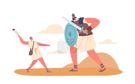 Illustration for Biblical Story Of David And Goliath Character who Described In Book Of Samuel As A Philistine Giant Defeated By The Young David In Single Combat. Cartoon Vector Illustration - Royalty Free Image