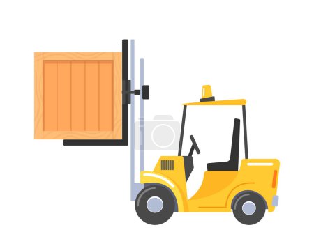 Téléchargez les illustrations : Professional Construction and Loading Equipment Forklift Truck. Yellow Machine Transporting Heavy Boxes at Factories Isolated on White. Machinery Equipment for Storehouse. Cartoon Vector Illustration - en licence libre de droit