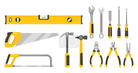 Illustration for Manual Tools Isolated on White Background Icons Set. Repairman Instruments for Home and Professional Maintenance Collection. Construction Site Worker Equipment. Cartoon Vector Illustration - Royalty Free Image