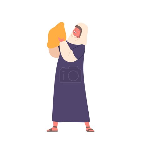 Téléchargez les illustrations : Girl Rejoices Receiving Loaf of Bread. Hungry Little Child Character Coming to Listen to Preaching of Jesus. Biblical Narrative Isolated on White Background. Cartoon People Vector Illustration - en licence libre de droit