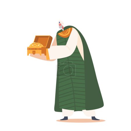 Illustration for Wise Man Magus Caspar, Robed Character Holding Gift of Gold with Kind Facial Expression Conveying A Sense Of Peacefulness And Compassion. Traditional Biblical Personage. Cartoon Vector Illustration - Royalty Free Image
