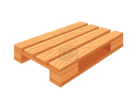 Illustration for Wooden Pallet Front Angle View. Wood Tray For Cargo Loading And Transportation. Freight Delivery, Warehousing Service Equipment Isolated On Transparent Background. Cartoon Vector Illustration - Royalty Free Image
