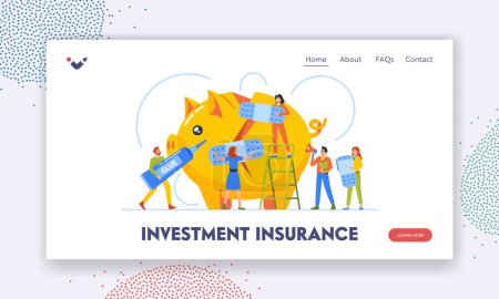 Téléchargez les illustrations : Investment Insurance Landing Page Template. Tiny Characters Fixing Broken Piggy Bank. Professionals Collaborate, Using Tools To Repair Symbol Of Financial Savings. Cartoon People Vector Illustration - en licence libre de droit