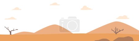 Illustration for Desert Landscape Background. Barren, Arid Region With Sparse Vegetation And Little Rainfall and Hot Temperature, Unique Flora And Fauna Adapted To Survive Harsh Conditions. Cartoon Vector Illustration - Royalty Free Image