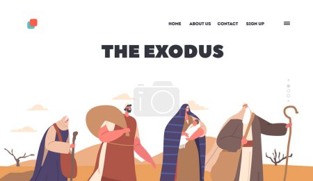 Ilustración de The Exodus Landing Page Template. Group Of Adult and Kid Israelite Characters with Belongings Walking Through Desert. Biblical Story of Moses Lead People to Promised Land. Cartoon Vector Illustration - Imagen libre de derechos