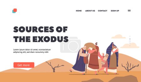 Illustration for Israelite Exodus Landing Page Template. Moses Moses Led The People Of Israel Out Of Slavery In Egypt Into The Desert, Character Guiding People To Promised Land. Cartoon Vector Illustration - Royalty Free Image