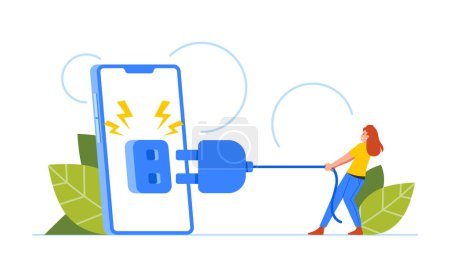 Téléchargez les illustrations : Technology Timeout Concept with Tiny Woman Power Off Huge Phone Need To Take A Break From Internet and Cellphone Communication, Female Character Detoxification. Cartoon People Vector Illustration - en licence libre de droit