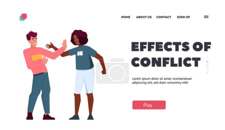 Ilustración de Couple Quarrel Landing Page Template. Man and Woman Characters Shouting At Each Other with Tense Emotions, Hands Gestures And Facial Expressions Show Anger And Annoyance. Cartoon Vector Illustration - Imagen libre de derechos