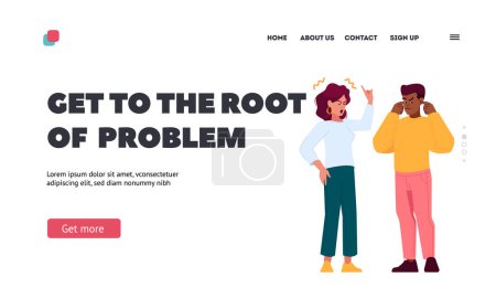 Ilustración de Root of Family Problems Landing Page Template. Couple Quarrel, Partners Use Hand Gestures To Emphasize Their Point, Stand Close To Each Other, Woman Yell and Man Plug Ears. Cartoon Vector Illustration - Imagen libre de derechos