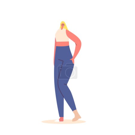 Téléchargez les illustrations : Stylish Woman Wearing Fashion Outfits Tank Top and Jeans Posing Isolated on White Background. Young Blonde Fit Female Character in Modern Summer Casual Clothes. Cartoon Vector Illustration - en licence libre de droit