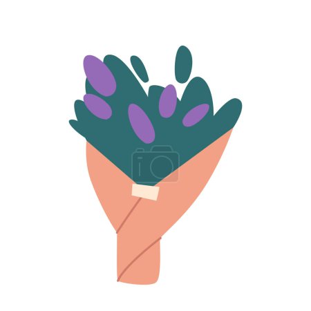 Ilustración de Ramo de flores de lavanda envuelto en papel, elemento decorativo o natural, tallos con flores púrpuras, hermoso presente aislado sobre fondo blanco. Dibujos animados Vector Ilustración, Icono, Clip Art - Imagen libre de derechos