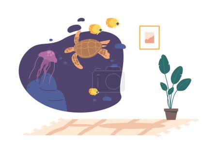 Téléchargez les illustrations : Artificial Reality Underwater World with Animals in Room. Concept Of Virtual Reality Technology, Artificial Intelligence Experience Of Nature And Animals Learning. Cartoon Vector Illustration - en licence libre de droit