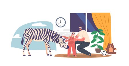 Ilustración de Father with Little Daughter Wearing Vr Glasses Looking on Zebra Getting Immersive Experience. Characters In World Of Virtual Reality Use Innovative Educational Tech. Cartoon People Vector Illustration - Imagen libre de derechos